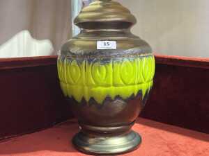 Mid-century ceramic table lamp with bronze and green glaze - 2