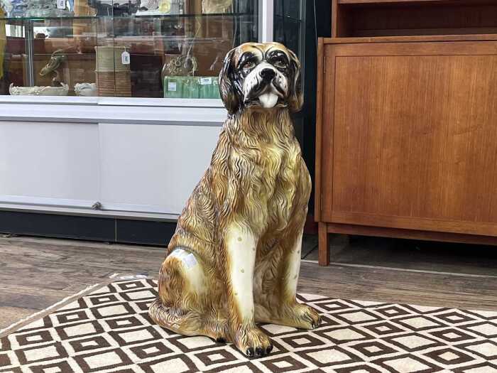 Glazed ceramic Saint Bernard dog figure