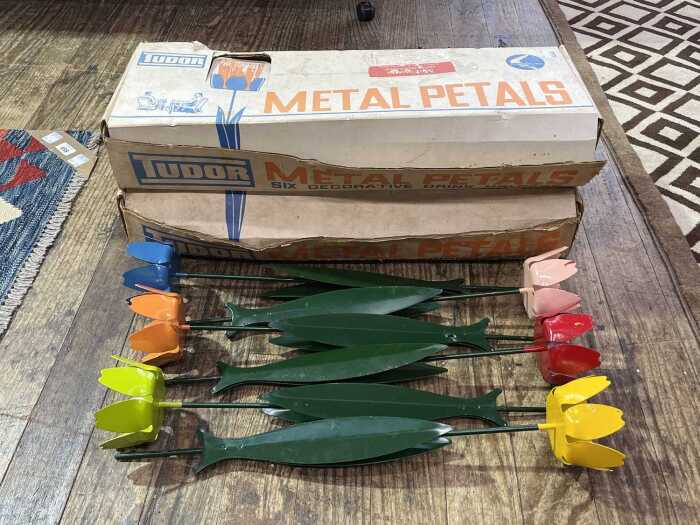 Mid-century Tudor Metal Petals garden stake drink holders