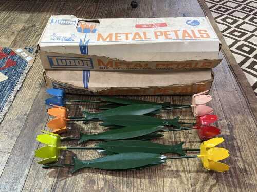 Mid-century Tudor Metal Petals garden stake drink holders