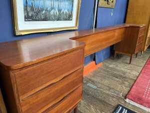 Mid-century teak combined bedhead and bedsides - 2