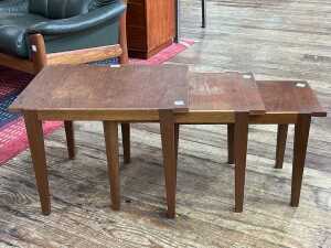 Mid-century teak nest of three side tables