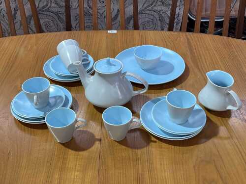 Poole Pottery 'Sky Blue and Dove Grey' tea setting for six
