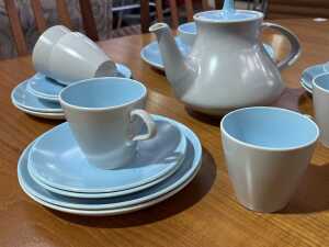 Poole Pottery 'Sky Blue and Dove Grey' tea setting for six - 2