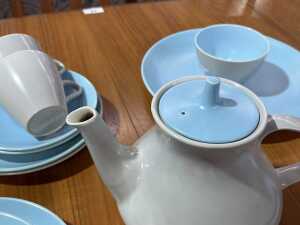 Poole Pottery 'Sky Blue and Dove Grey' tea setting for six - 4