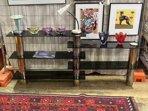 Vintage chrome and glass shelving unit