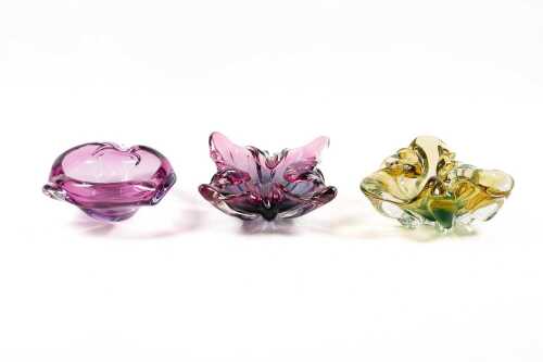 Three mid-century art glass bowls/ashtrays