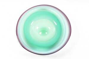 Eileen Gordon studio art glass centrepiece bowl in green and purple - 2