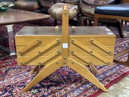 Vintage timber cantilever sewing box