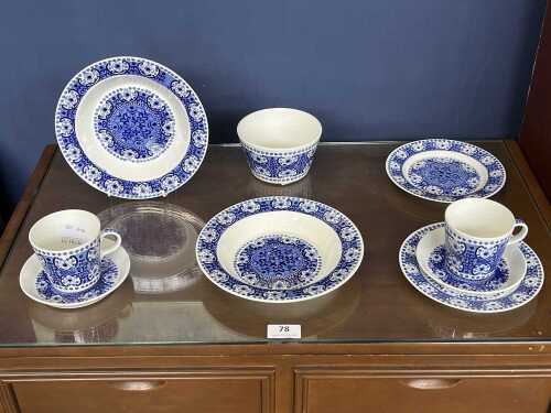 Arabia blue and white porcelain breakfast setting for two