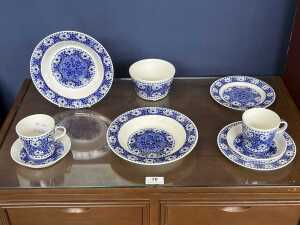 Arabia blue and white porcelain breakfast setting for two