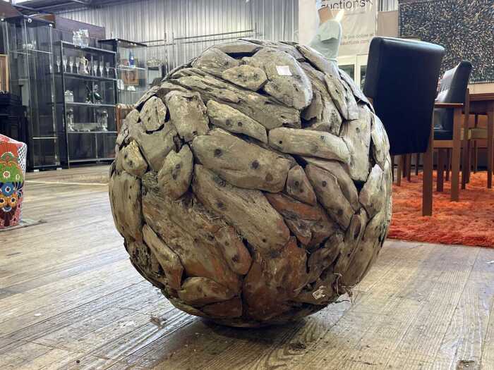 Spherical sculpture of driftwood