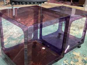 Two mid-century transparent acrylic purple side tables in graduating sizes - 2