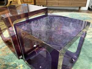 Two mid-century transparent acrylic purple side tables in graduating sizes - 3