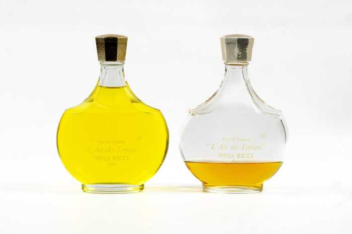 Two Nina Ricci L'Air du Temps large factice (shop display) Lalique glass perfume bottles