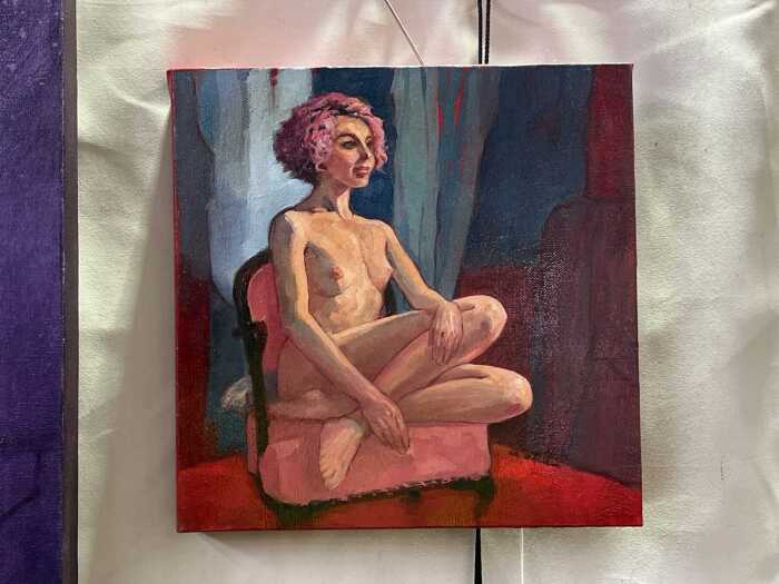 Roz McQuillan, Female Nude With Pink Hair. Oil painting on canvas