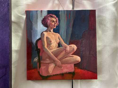 Roz McQuillan, Female Nude With Pink Hair. Oil painting on canvas