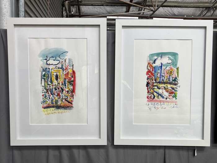 Artist unknown, La Tour Eiffel and Champs &Eacute;lys&eacute;es (2). Pair of watercolour paintings on paper