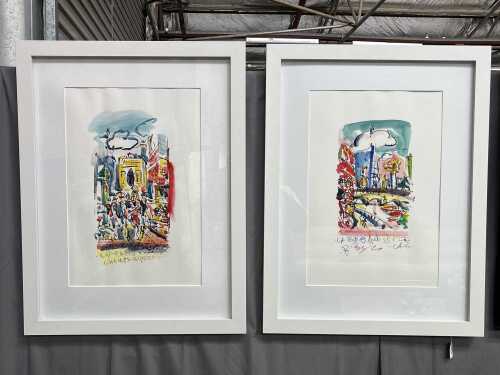 Artist unknown, La Tour Eiffel and Champs &Eacute;lys&eacute;es (2). Pair of watercolour paintings on paper