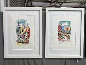 Artist unknown, La Tour Eiffel and Champs &Eacute;lys&eacute;es (2). Pair of watercolour paintings on paper