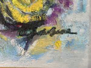 Artist unknown, bird and blooms (in the style of Syd Mather). Mid-century oil painting on canvas - 3