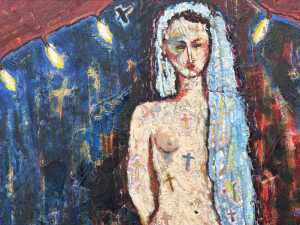 Cate Maddy, untitled nude at night. Mixed media on canvas