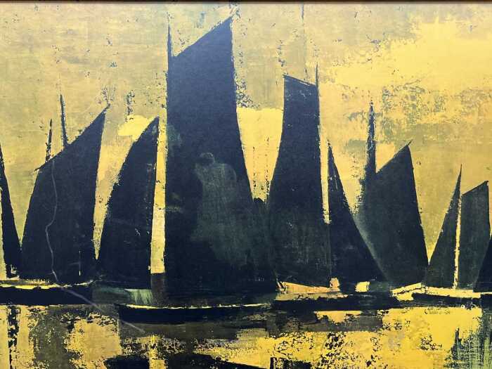 Artist unknown, yachts. Mid-century print on board