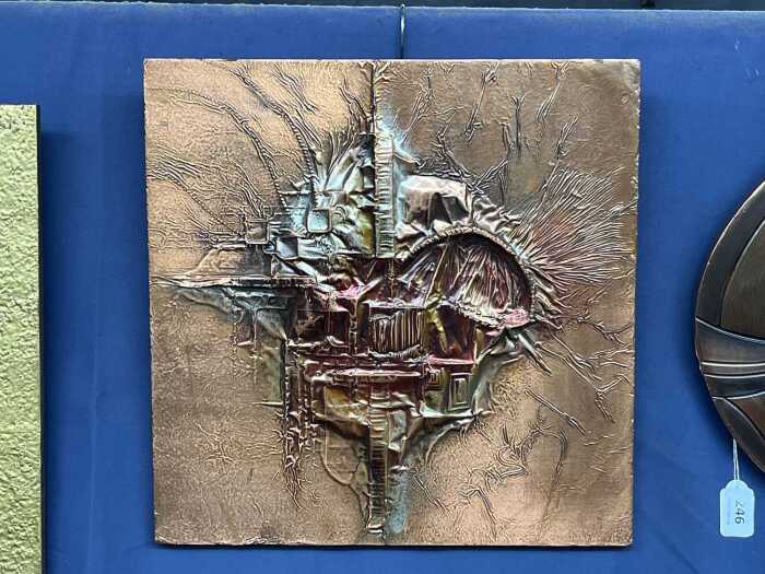 Mid-century Brutalist metal wall panel