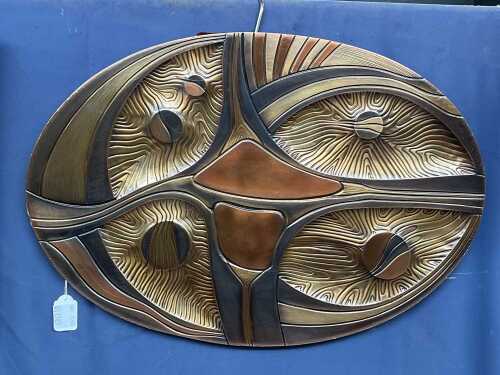 Mid-century Brutalist metal oval wall panel