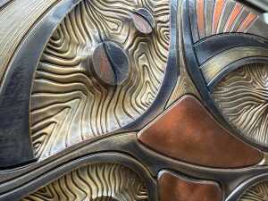 Mid-century Brutalist metal oval wall panel - 2