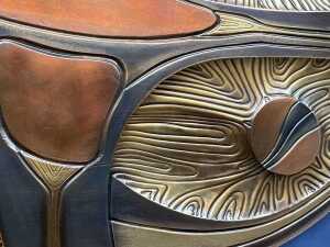 Mid-century Brutalist metal oval wall panel - 3