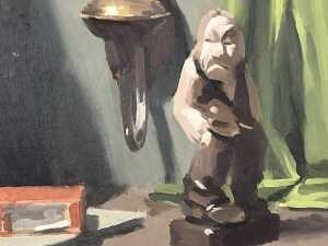 Br. Don Gallagher, still life of figure and kerosene lamp. Oil painting on board - 2