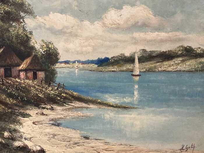 Henk Gerrit Guth (1921-2003), riverscape. Oil painting on board