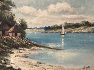 Henk Gerrit Guth (1921-2003), riverscape. Oil painting on board