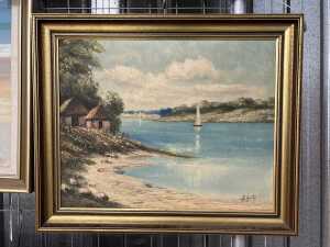 Henk Gerrit Guth (1921-2003), riverscape. Oil painting on board - 2