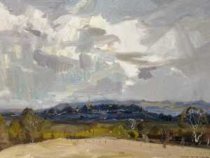 Artist unknown, landscape, c.1982. Oil painting on board