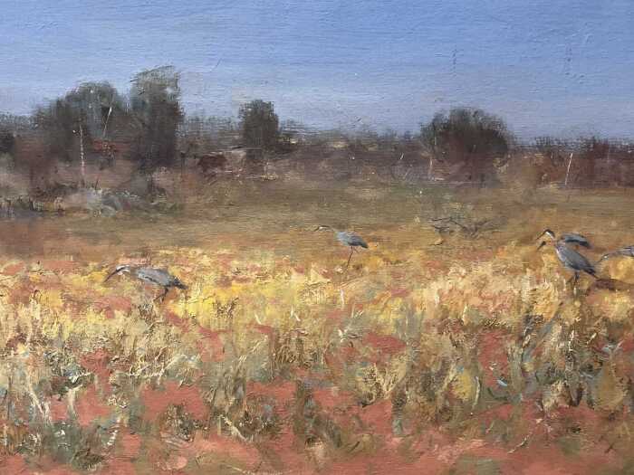 Ottavio (Otto) Boron (1935- ), Herons Grazing. Oil painting on board