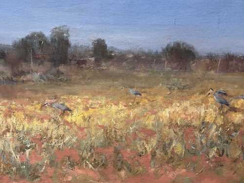 Ottavio (Otto) Boron (1935- ), Herons Grazing. Oil painting on board