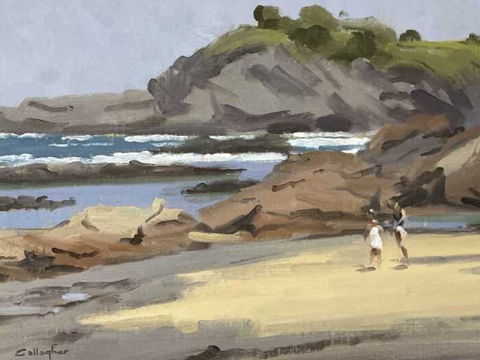 Br. Don Gallagher, beach scene. Oil painting on board