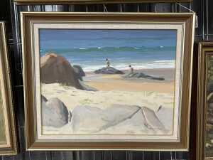 Br. Don Gallagher, beach scene (boys on rocks). Oil painting on board - 2