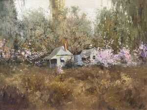 Richard Chamerski (1951-2022), girl in meadow. Oil painting on board