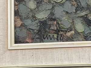 Artist unknown, untitled Mexican Church in landscape. Mid-century impasto painting on canvas - 3