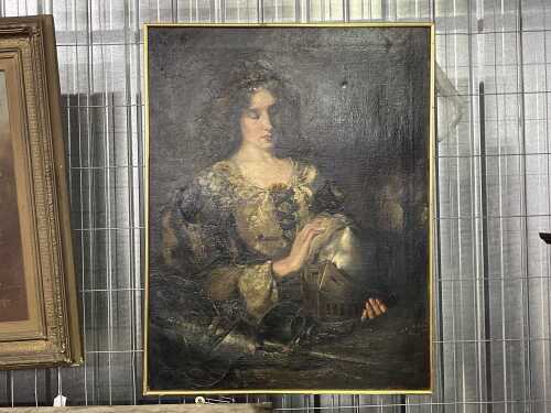 In the style of Arthur Hughes (1832-1915), Elaine with the armour of Lancelot. Oil painting on canvas