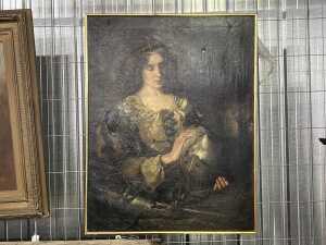 In the style of Arthur Hughes (1832-1915), Elaine with the armour of Lancelot. Oil painting on canvas