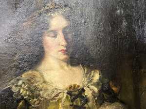 In the style of Arthur Hughes (1832-1915), Elaine with the armour of Lancelot. Oil painting on canvas - 2