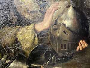 In the style of Arthur Hughes (1832-1915), Elaine with the armour of Lancelot. Oil painting on canvas - 3