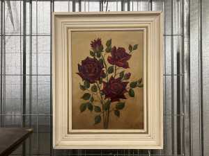 Henk Gerrit Guth (1923-2003), still life of crimson roses. Oil painting on canvas