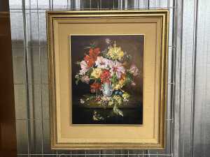 Robert Bruce Cox (1934-2001), floral still life with hibiscus, 1974. Oil painting on board