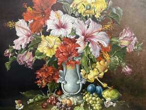Robert Bruce Cox (1934-2001), floral still life with hibiscus, 1974. Oil painting on board - 2