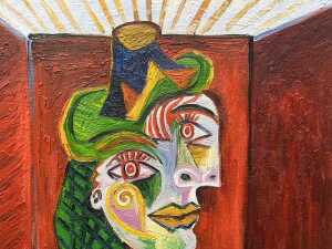 Artist unknown (in the style of Picasso), Cubist portrait of a lady in a hat. Oil painting on board - 2